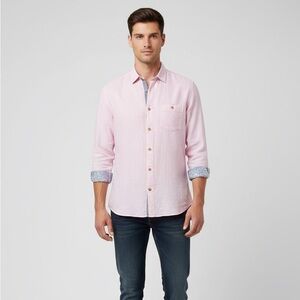 Ted Baker London Light Pink Button Up Linen Cotton Blend Shirt